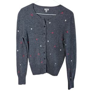 Halogen Women’s Medium Petite Cashmere Cardigan Sweater Polka Dot Gray